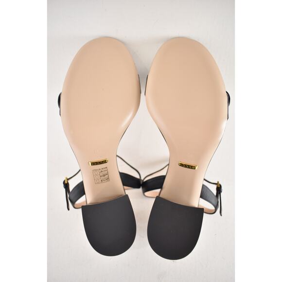 Gucci Marmont Black Leather Gold GG Logo Block Heel Ankle Strap Pump Sandal 40 - Picture 13 of 13